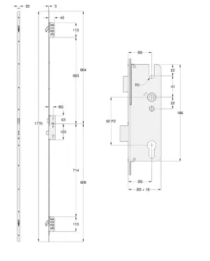 Click Here To Enlarge This Photo Of L30305 - WINKHAUS STV Trulock Latch & Deadbolt Split Spindle Multipoint Lock - 2 Hooks - 55/92 - R/H - 20mm Radius Faceplate (2760265)
