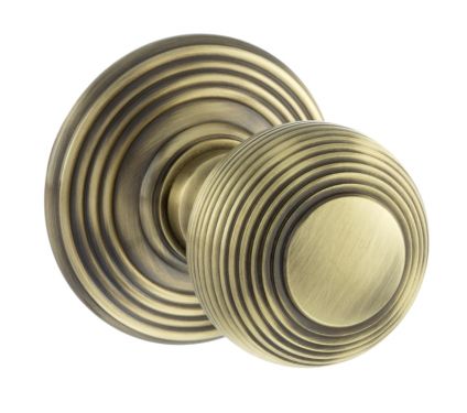 Click Here To Enlarge This Photo Of Atlantic - OE50RMKAB Old English 'Ripon' Solid Brass Reeded Mortice Knob on Concealed Fix Rose - Antique Brass