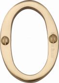 C1567 0-PB Heritage Brass Numeral 0 Face Fix 51mm (2") Polished Brass Finish
