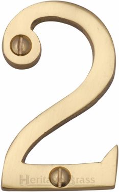 Click Here To Enlarge This Photo Of C1567 2-PB Heritage Brass Numeral 2 Face Fix 51mm (2") Polished Brass Finish