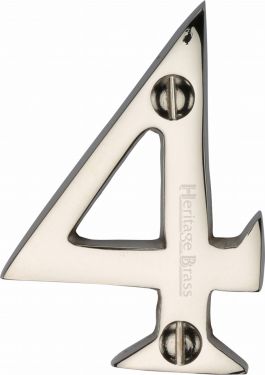 Click Here To Enlarge This Photo Of C1567 4-PNF Heritage Brass Numeral 4 Face Fix 51mm (2") Polished Nickel Finish