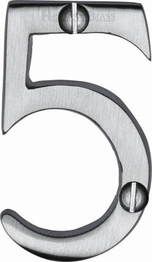 Click Here To Enlarge This Photo Of C1567 5-SC Heritage Brass Numeral 5 Face Fix 51mm (2") Satin Chrome Finish