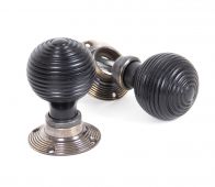 83574 From The Anvil Ebony Mortice/Rim Beehive Knob Set - Aged Brass Roses