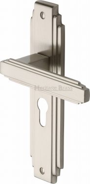 Click Here To Enlarge This Photo Of AST5948-SN Heritage Brass Door Handle Euro Profile Astoria Design Satin Nickel Finish