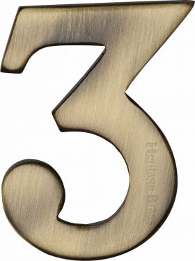 Click Here To Enlarge This Photo Of C1568 3-AT Heritage Brass Numeral 3 Self Adhesive 51mm (2") Antique Brass Finish