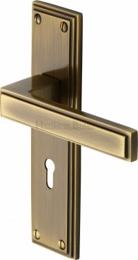 Click Here To Enlarge This Photo Of ATL5700-AT Heritage Brass Door Handle Lever Lock Atlantis Design Antique Brass Finish