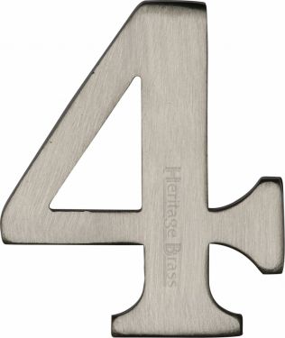 Click Here To Enlarge This Photo Of C1568 4-SN Heritage Brass Numeral 4 Self Adhesive 51mm (2") Satin Nickel Finish