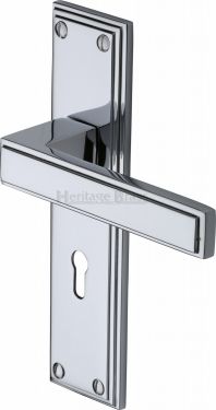 Click Here To Enlarge This Photo Of ATL5700-PC Heritage Brass Door Handle Lever Lock Atlantis Design Polished Chrome Finish