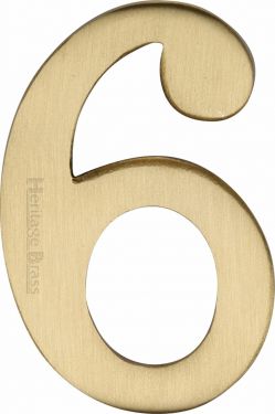 Click Here To Enlarge This Photo Of C1568 6-SB Heritage Brass Numeral 6 Self Adhesive 51mm (2") Satin Brass Finish